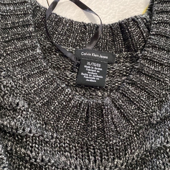 𝅺calvin KLEIN JEANS SZ M & Sz XL BLACK MIXED KNIT METALLIC SILVER WEAVE sweater - Picture 10 of 12